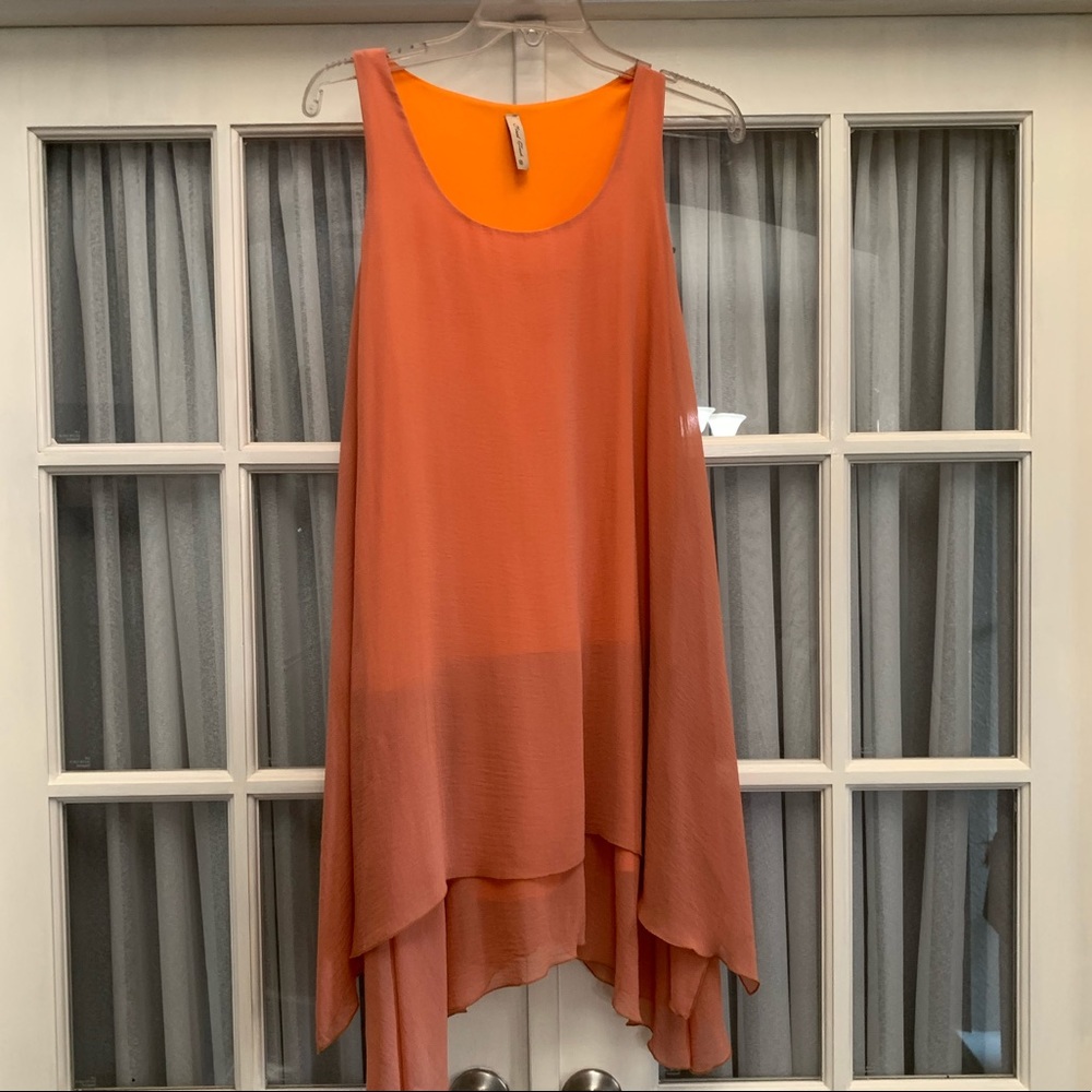 Vintage Final Touch burnt orange asymmetrical sheer dress M